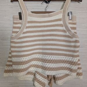 House Of Harlow 1960 2 Piece Sweater Tank Shorts Knit Set Tan Cream Stripe Med